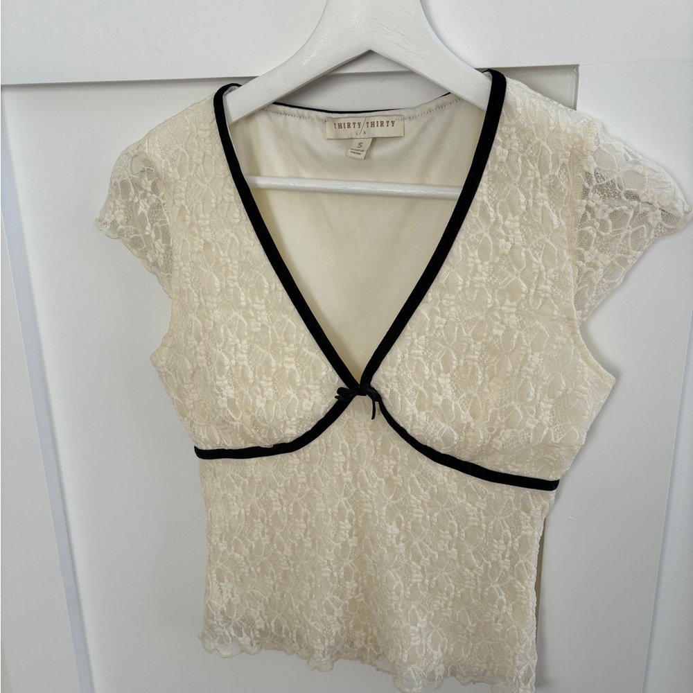 Lace Youth Top with Black Trim
